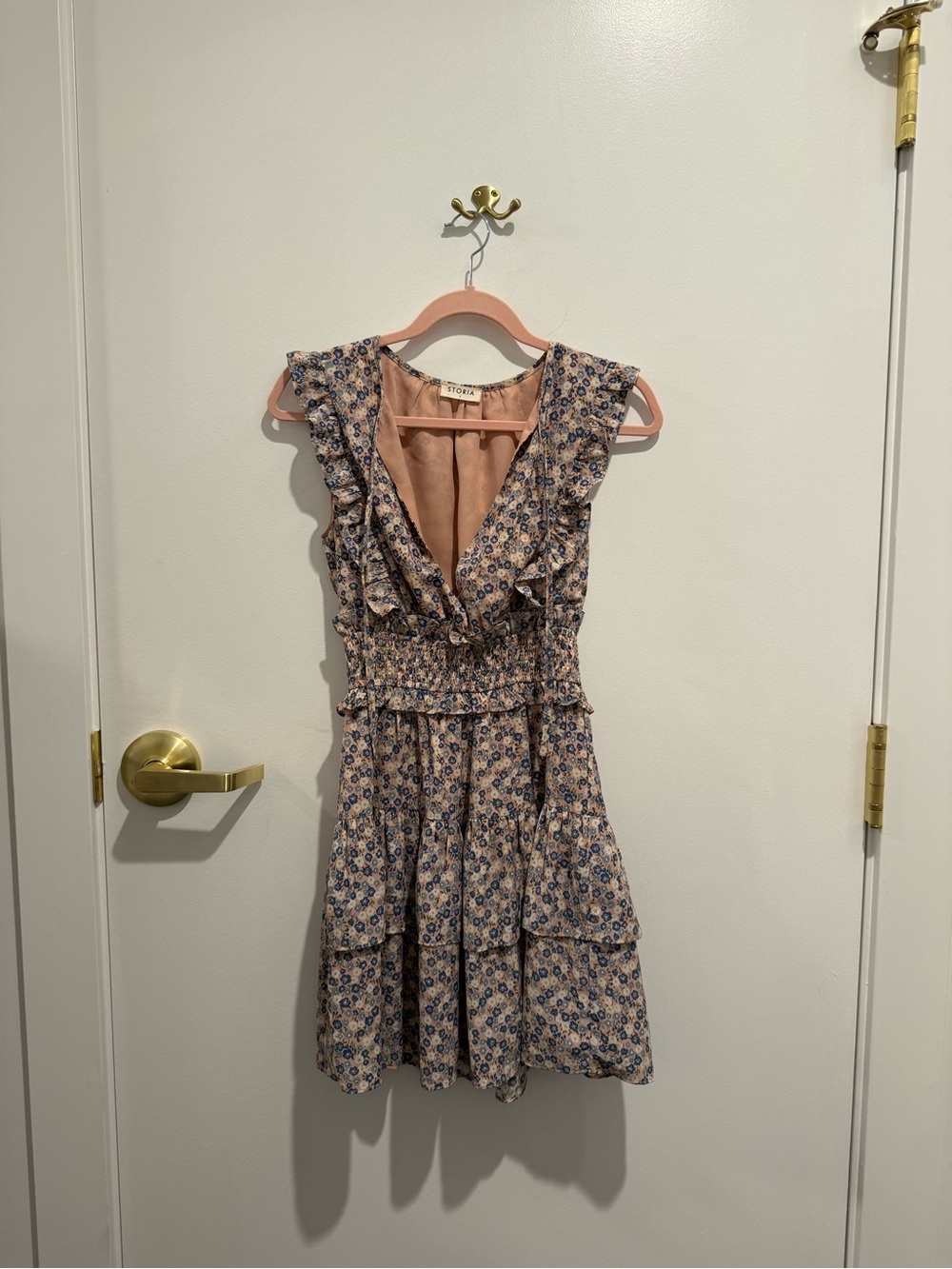 Storia Blush Pink Floral Tiered Ruffle Mini Dress